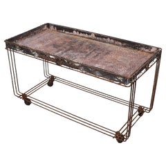 Mid Century Wrought Iron Plant Table with Removable Tray Top c 1950's