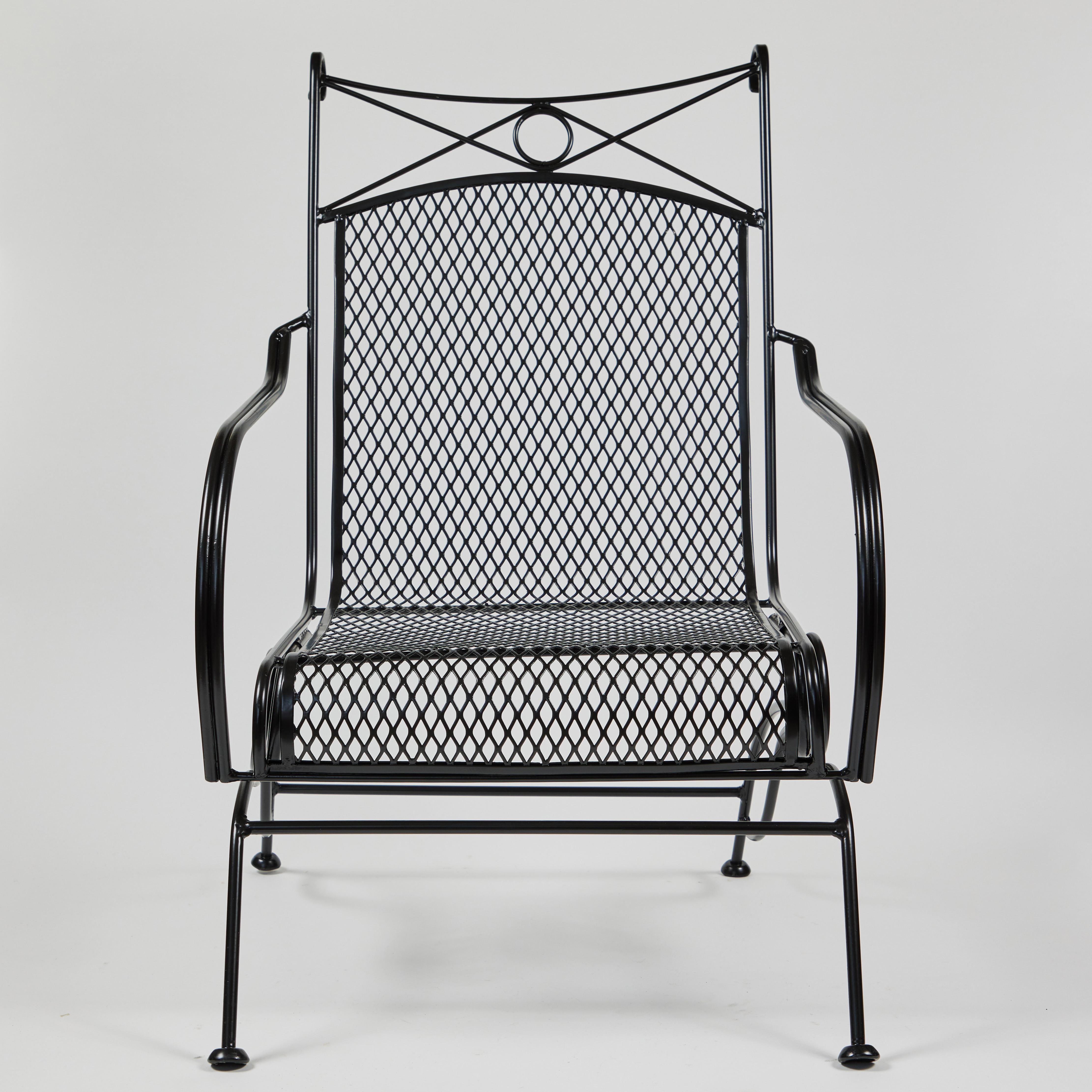 Mid century wrought iron 'Spring' chair, newly powder coated black.