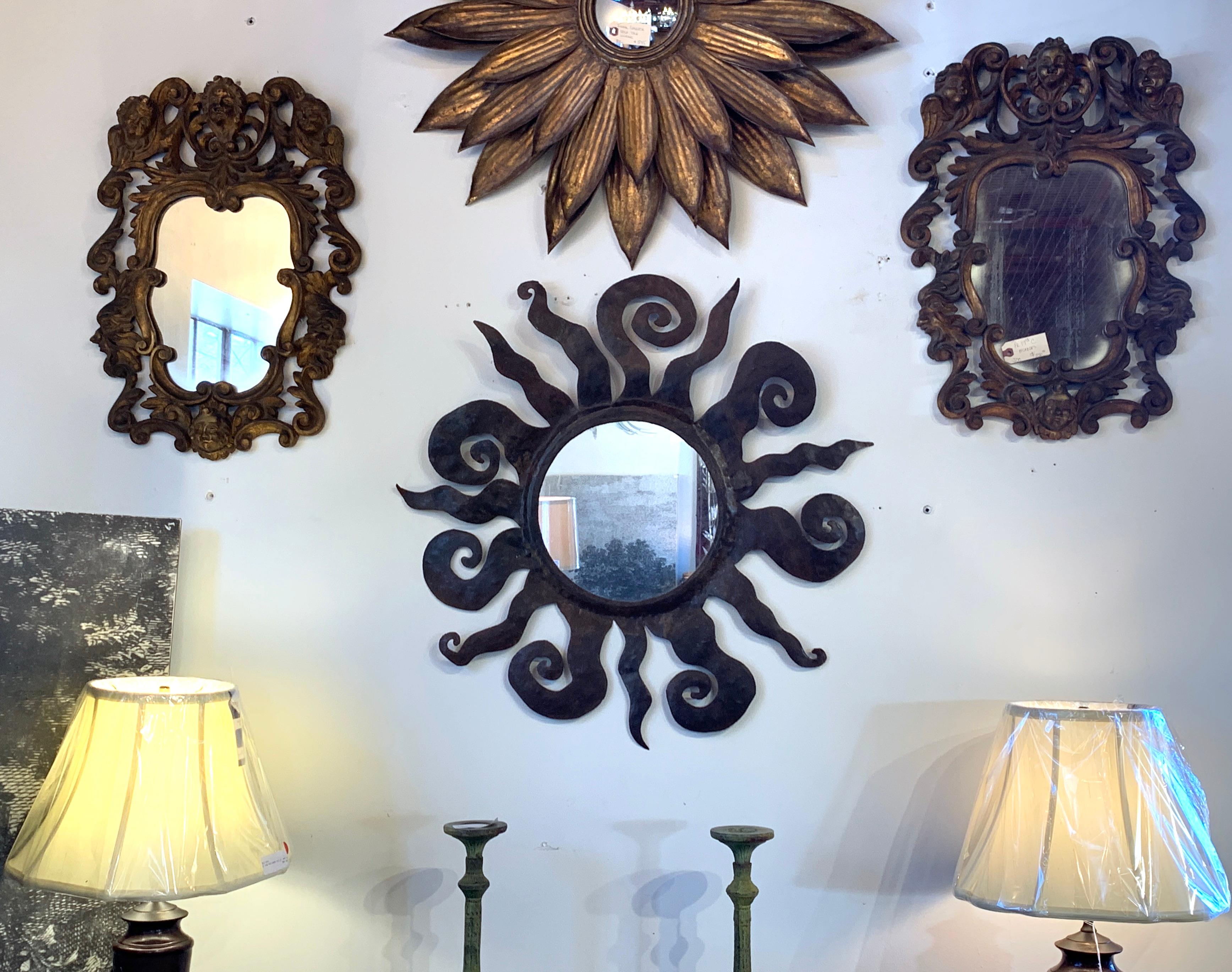 Mexican Midcentury Wrought Iron Sunburst Mirror Attributed to Sergio Bustamante For Sale
