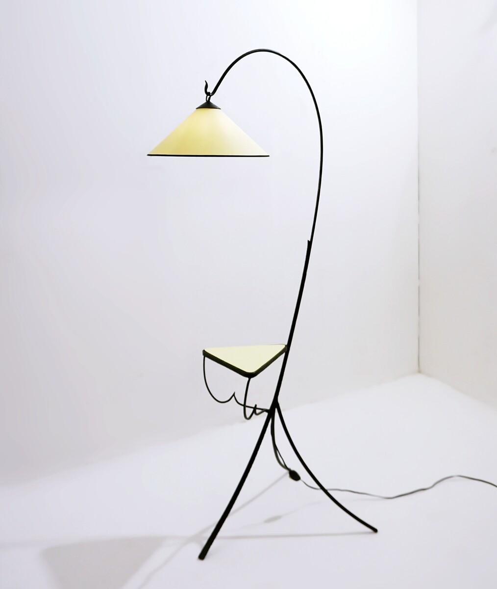 Mid-Century Wrought Iron Tripod Floor Lamp with Shelf, Italy, 1960s For Sale 4