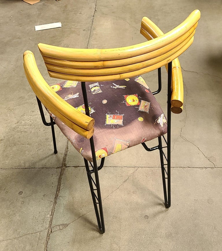 Restored Mid Century Wrought Iron Wire Hairpin Leg Armchair w/ Pole