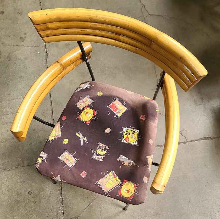 Restored Mid Century Wrought Iron Wire Hairpin Leg Armchair w/ Pole