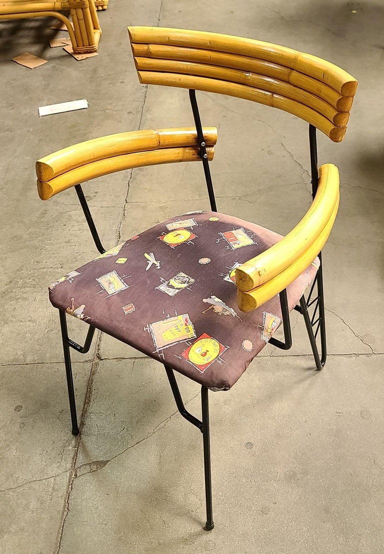 Restored Mid Century Wrought Iron Wire Hairpin Leg Armchair w/ Pole