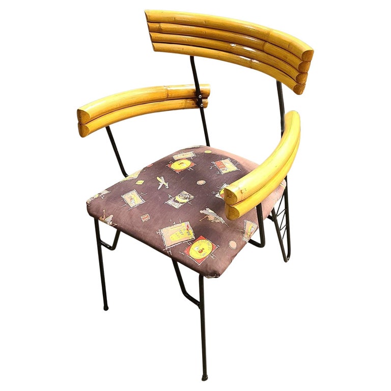 Restored Mid Century Wrought Iron Wire Hairpin Leg Armchair w/ Pole