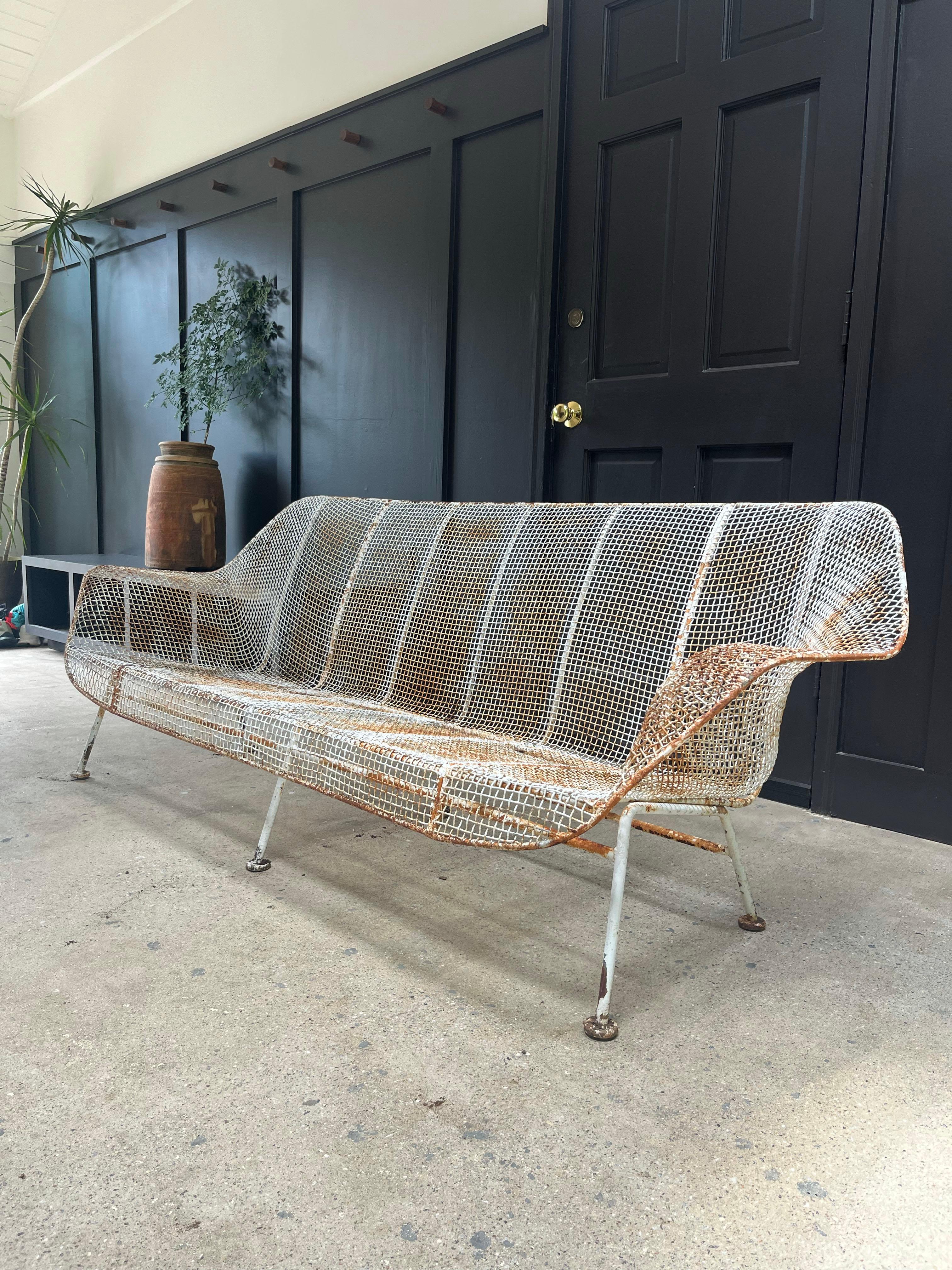 Mid-Century Modern Mid Century wrought iron Woodard 'Sculptura' 3 seater sofa