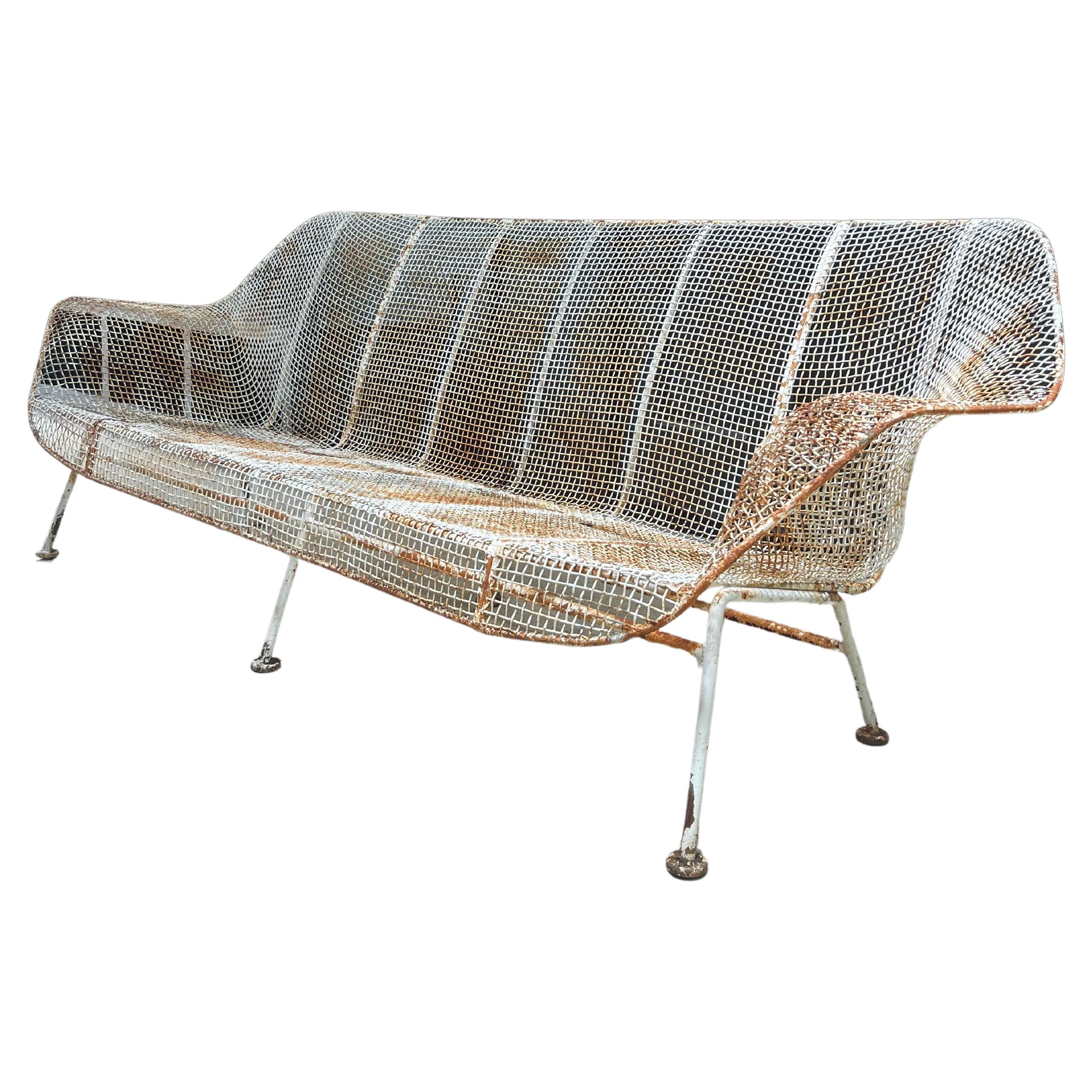 Mid Century wrought iron Woodard 'Sculptura' 3 seater sofa