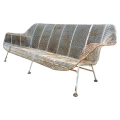 Mid Century wrought iron Woodard 'Sculptura' 3 seater sofa