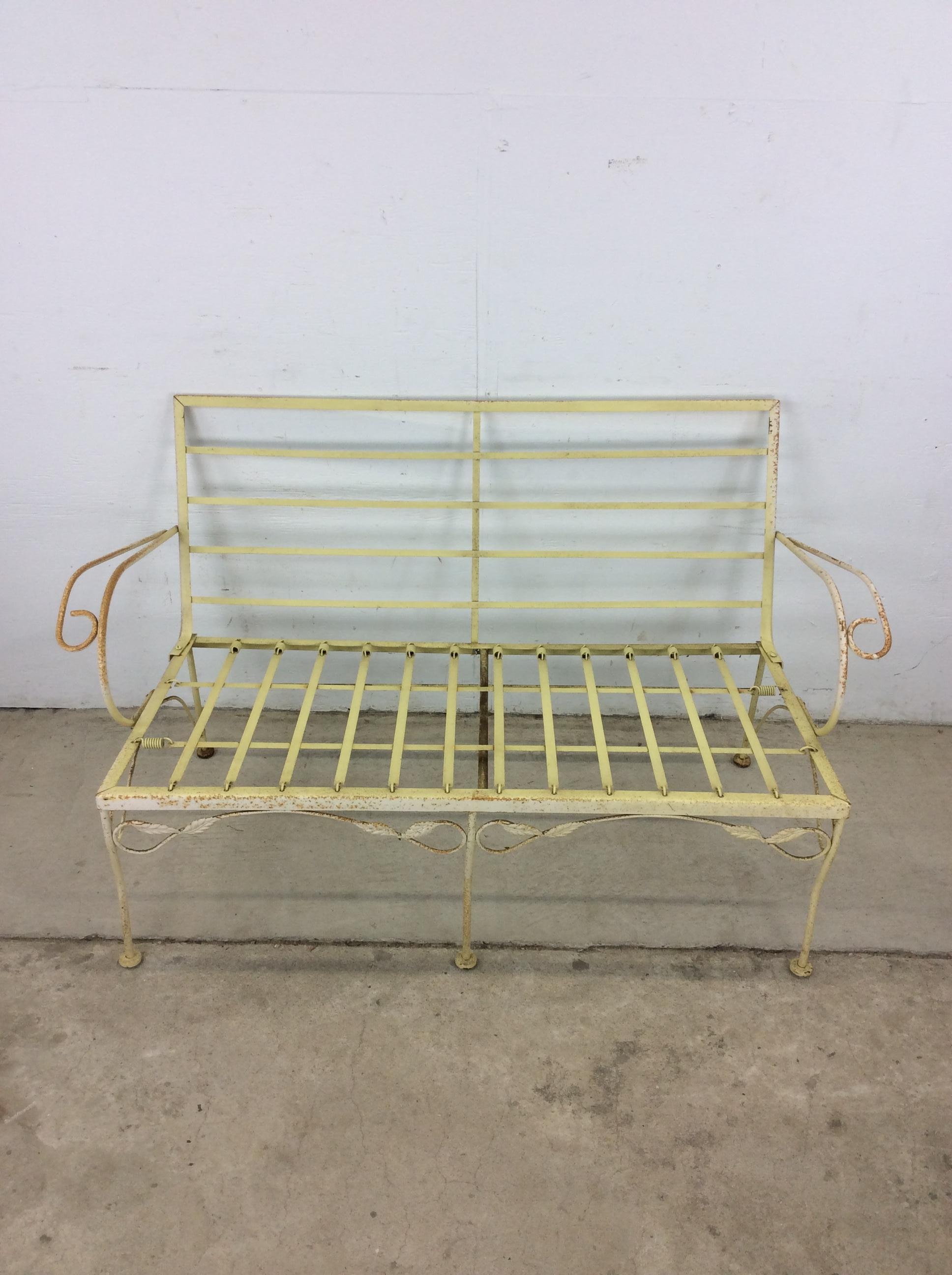Mid century wrought iron yellow loveseat with floral upholstery For Sale 5
