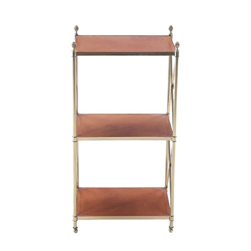 20th Century Mid Century X Form Petite Etagere With Leather Shelves For Sale