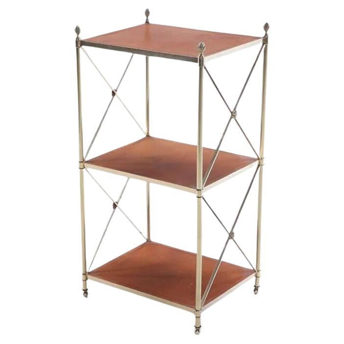 Mid Century X Form Petite Etagere With Leather Shelves