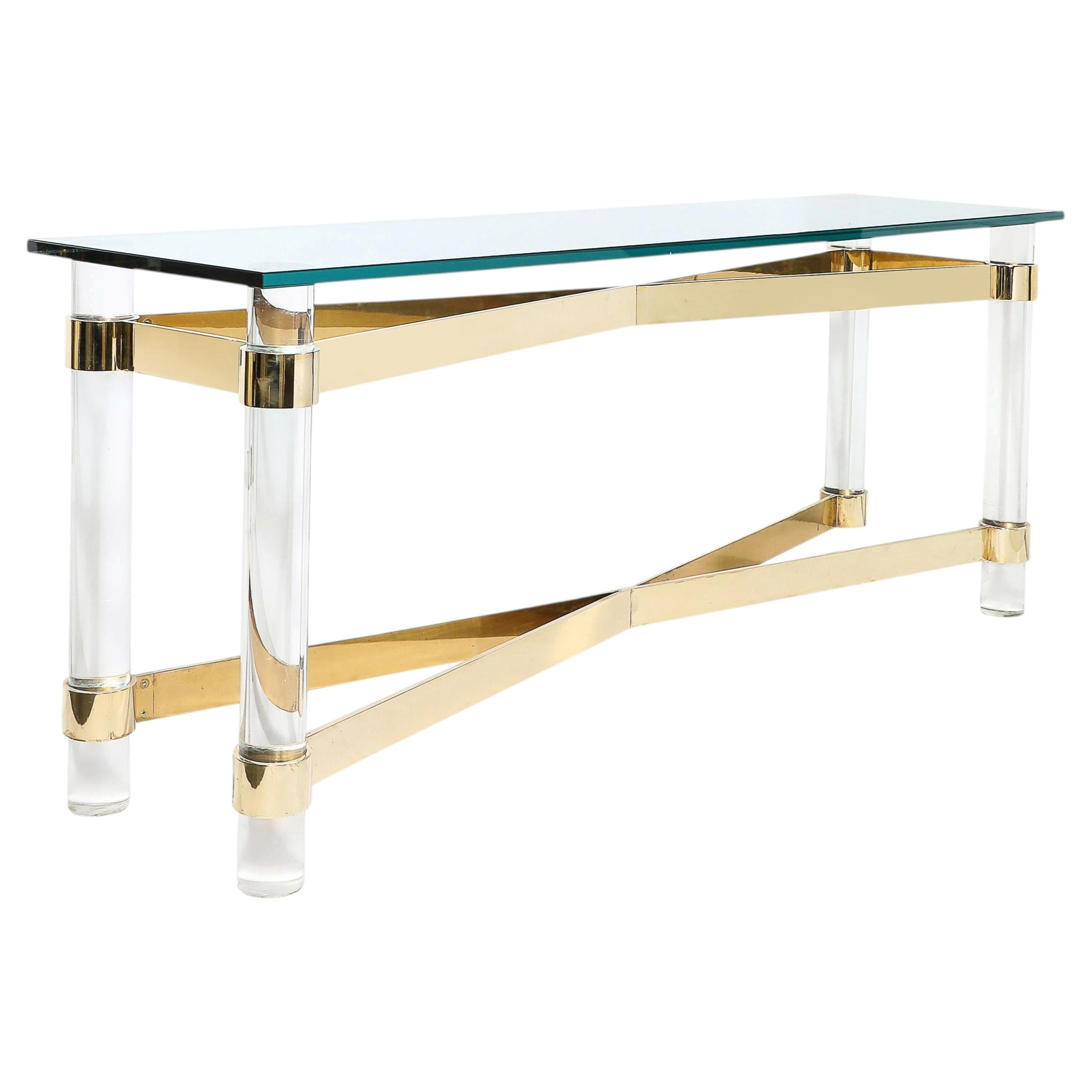 Mid-Century X Form Polished Brass & Lucite Console Table by Karl Springer
