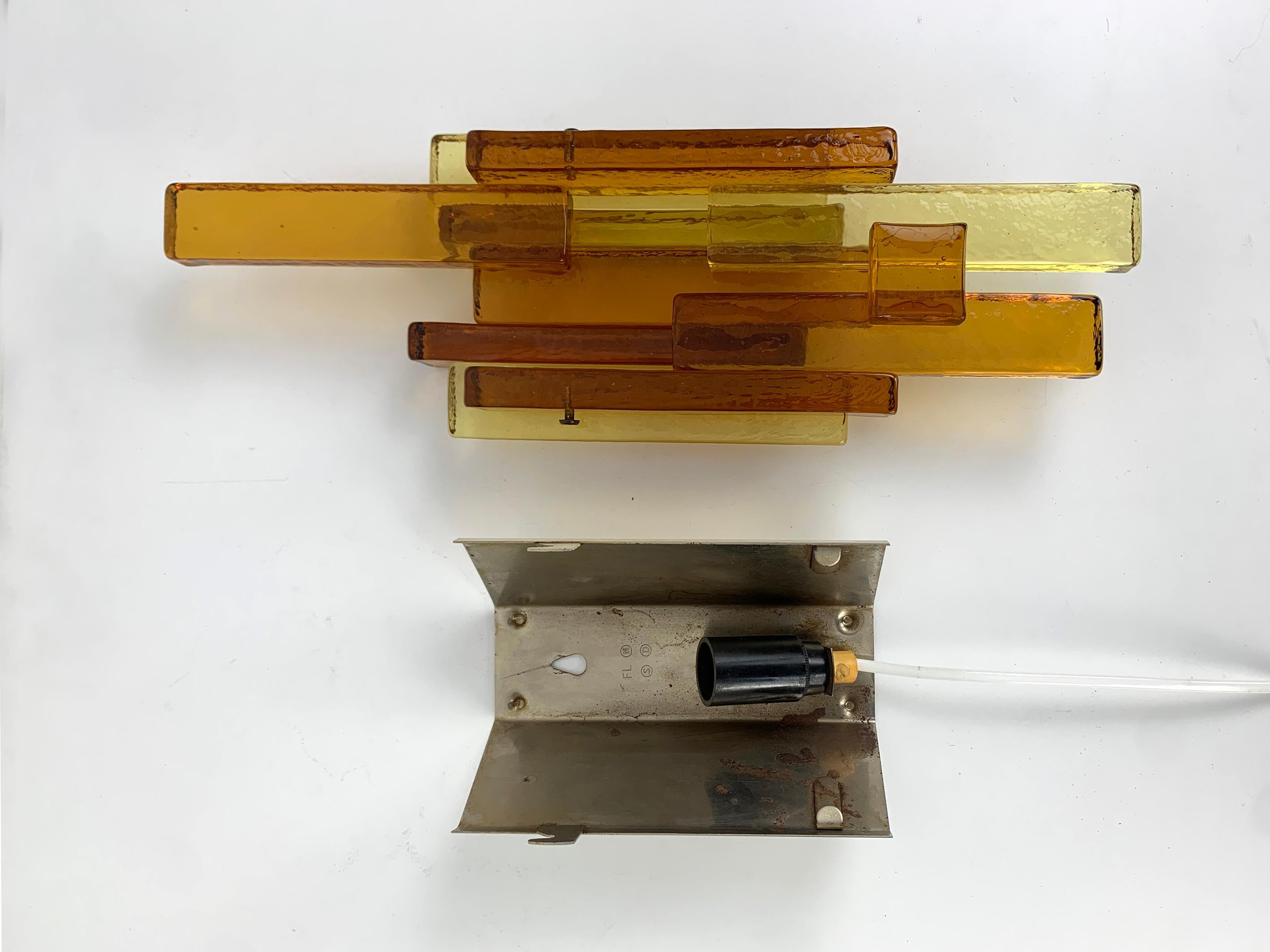 Mid-century Yellow Amber Glass Wall Light, Svend Aage Holm Sørensen, Denmark For Sale 5