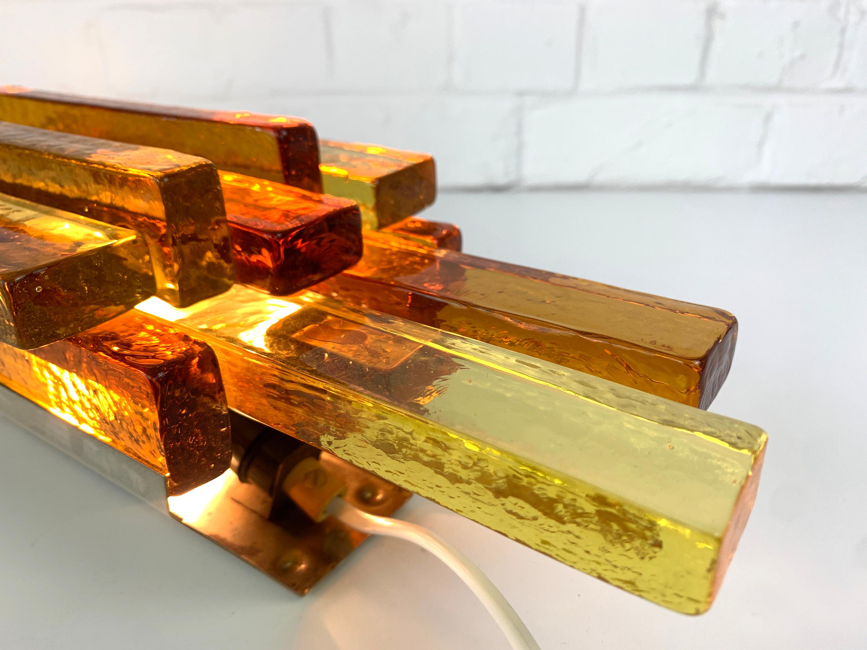 20th Century Mid-century Yellow Amber Glass Wall Light, Svend Aage Holm Sørensen, Denmark For Sale