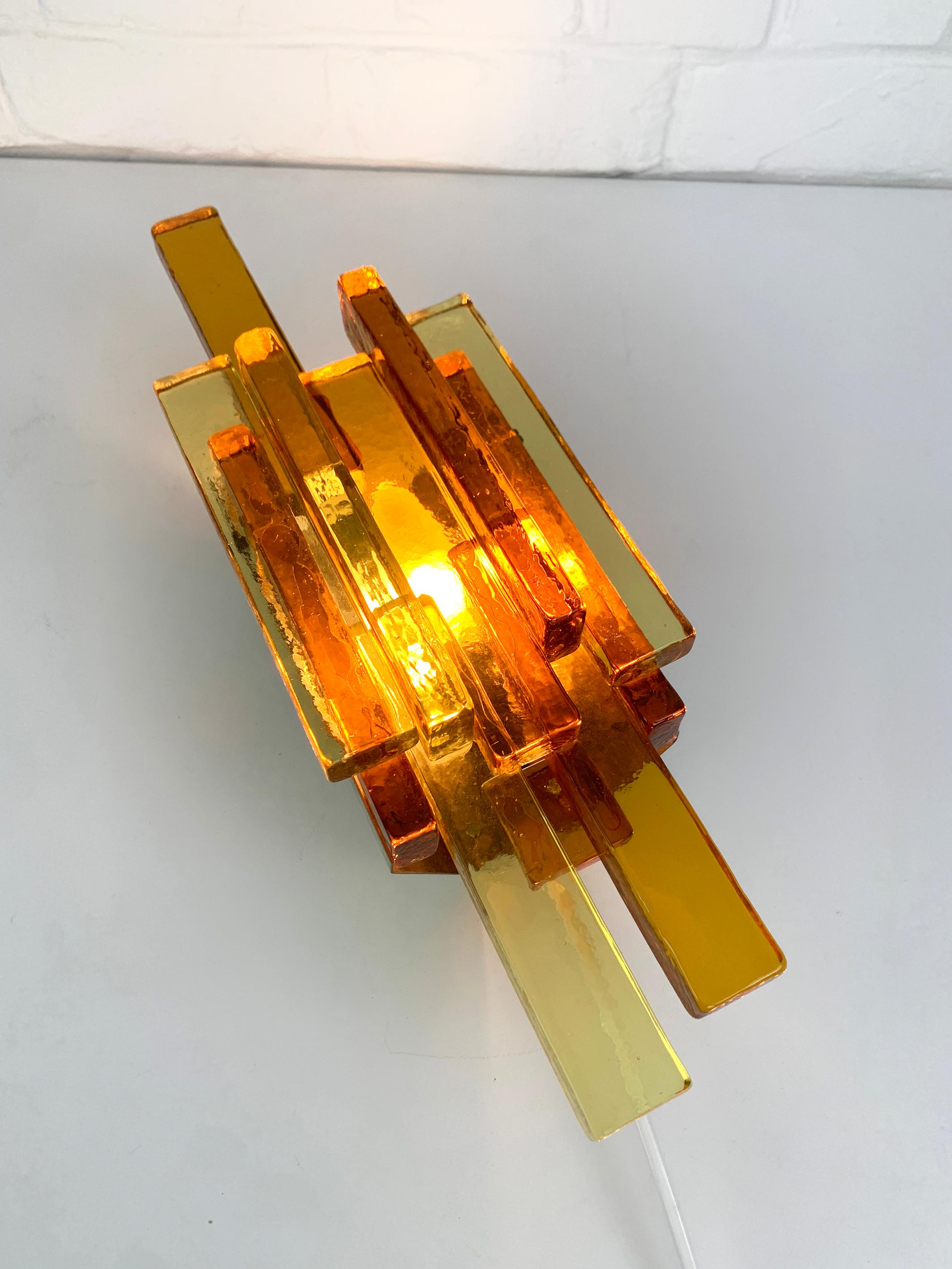 Mid-century Yellow Amber Glass Wall Light, Svend Aage Holm Sørensen, Denmark For Sale 1