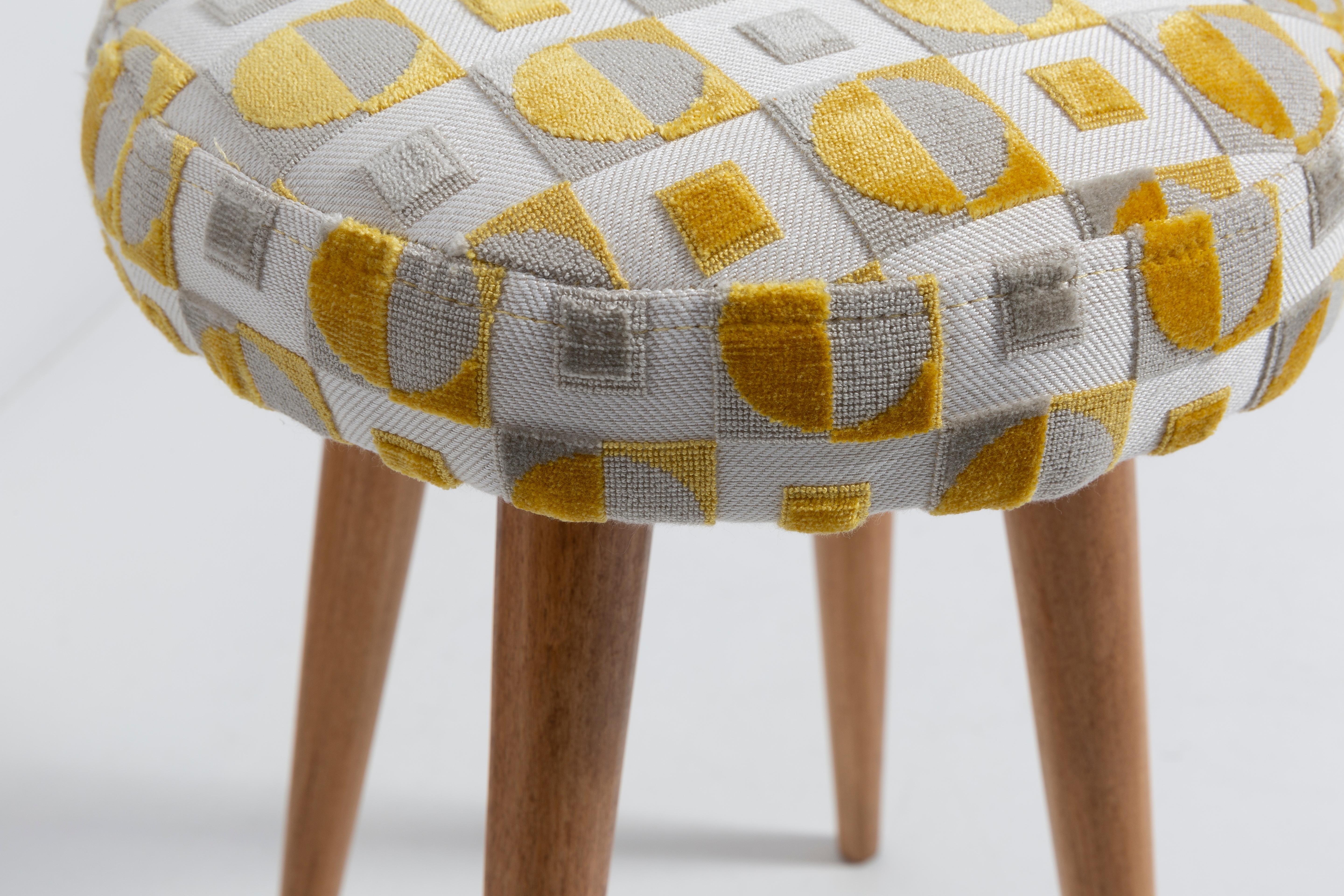 Hand-Crafted Mid Century Yellow and Beige Stool, Europe, 1960s For Sale