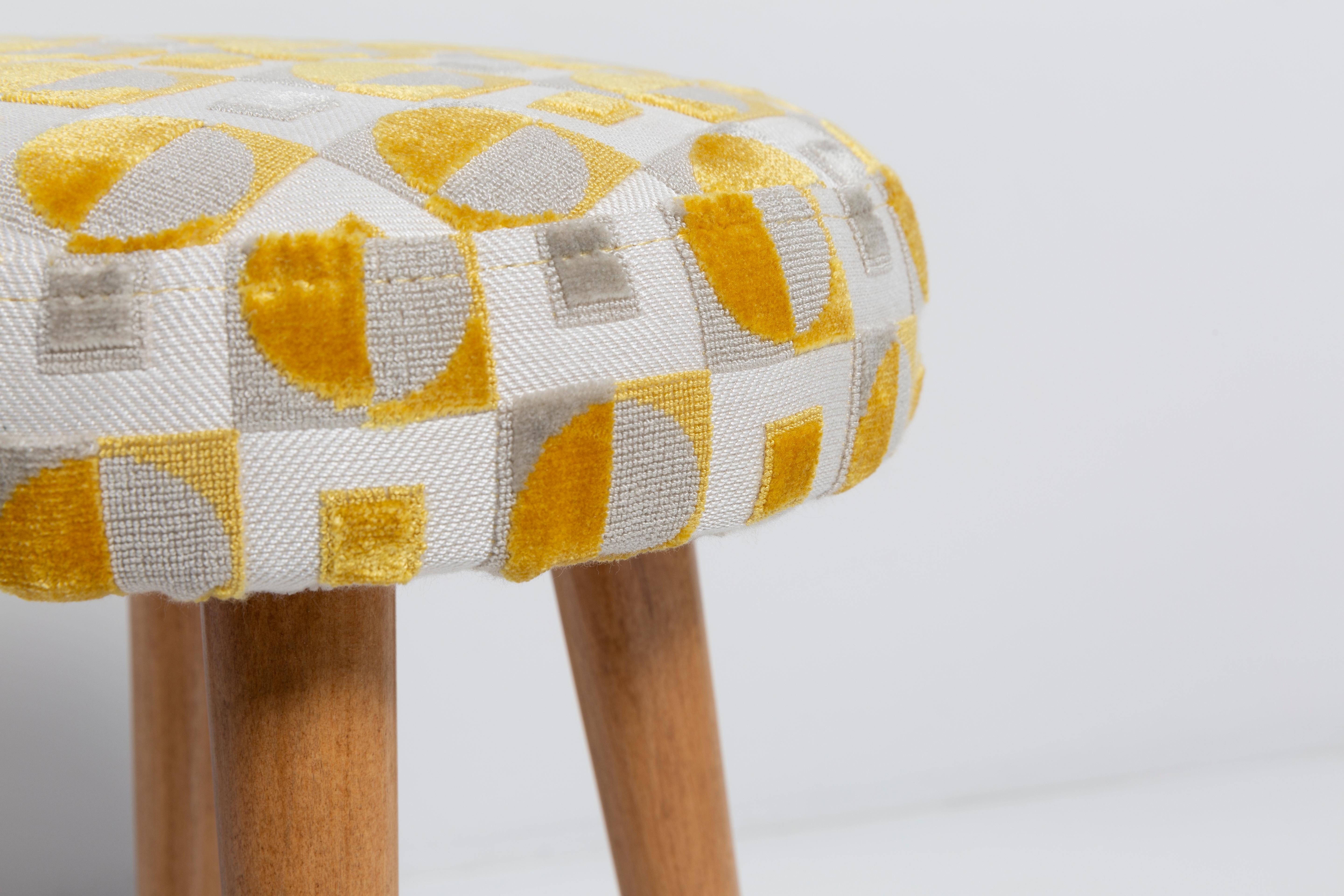 Hand-Crafted Mid Century Yellow and Beige Stool, Europe, 1960s For Sale