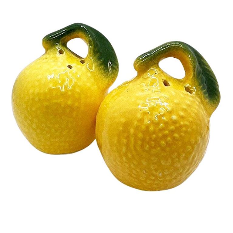 American Mid Century Yellow and Green Lemon Salt and Pepper Shakers - A Pair For Sale
