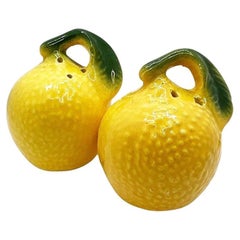 Mid Century Yellow and Green Lemon Salt and Pepper Shakers - A Pair