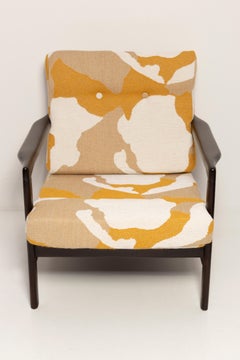Mid Century Yellow and White Camouflage Armchair, Zenon Baczyk, Poland, 1960s