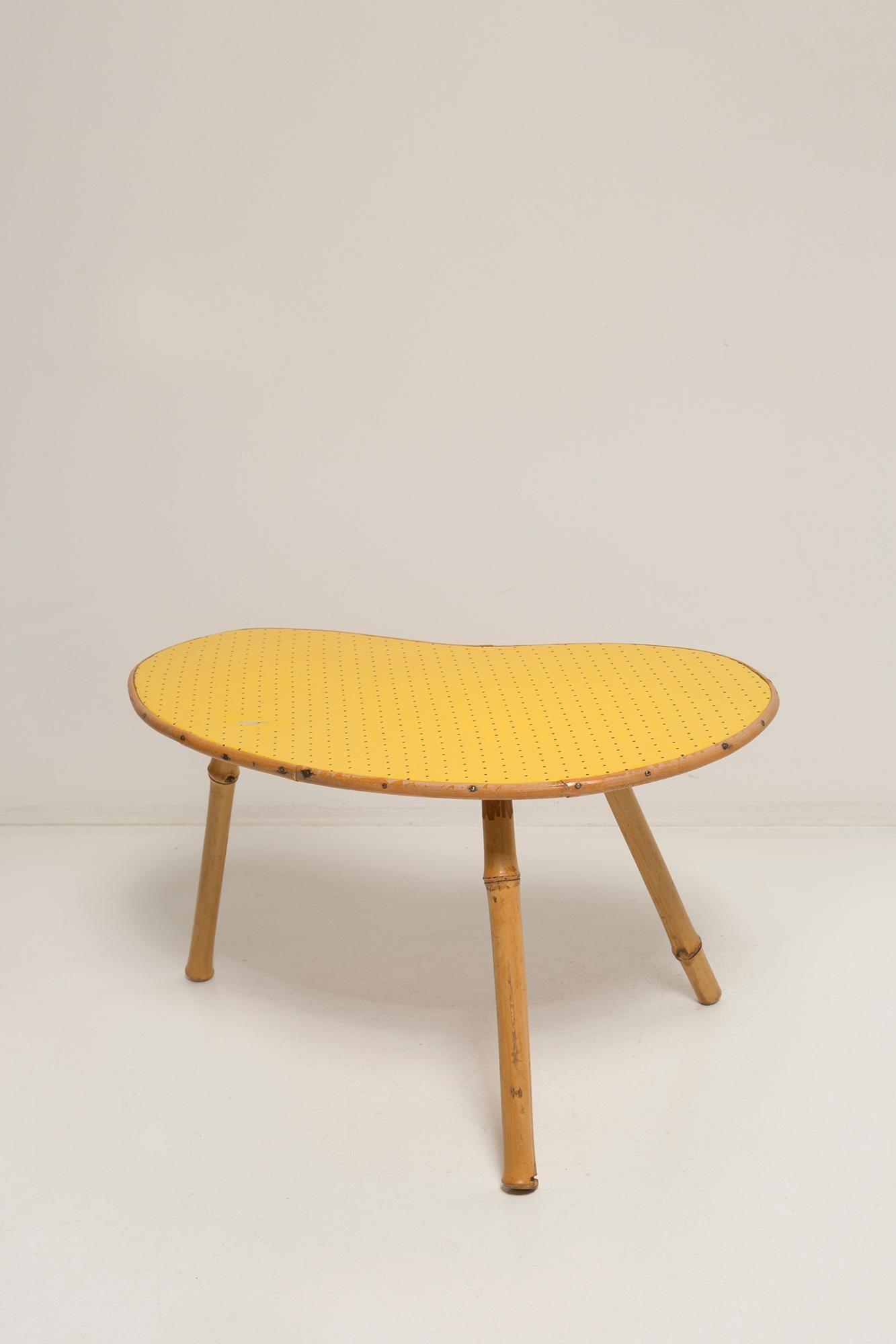 Rattan Mid Century Yellow Bamboo Unique Flowerbed Pedestal, Side Table, Germany, 1970s For Sale