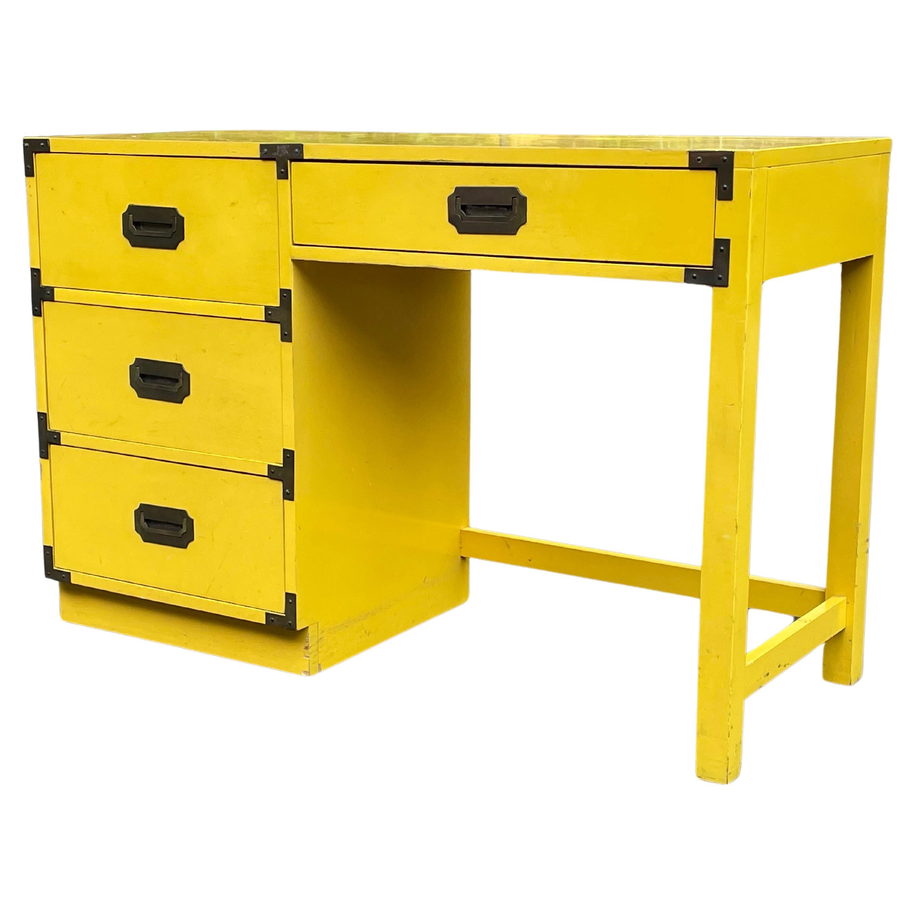 Mid-Century Modern Mid-Century Yellow Campaign Desk, Circa 1960s