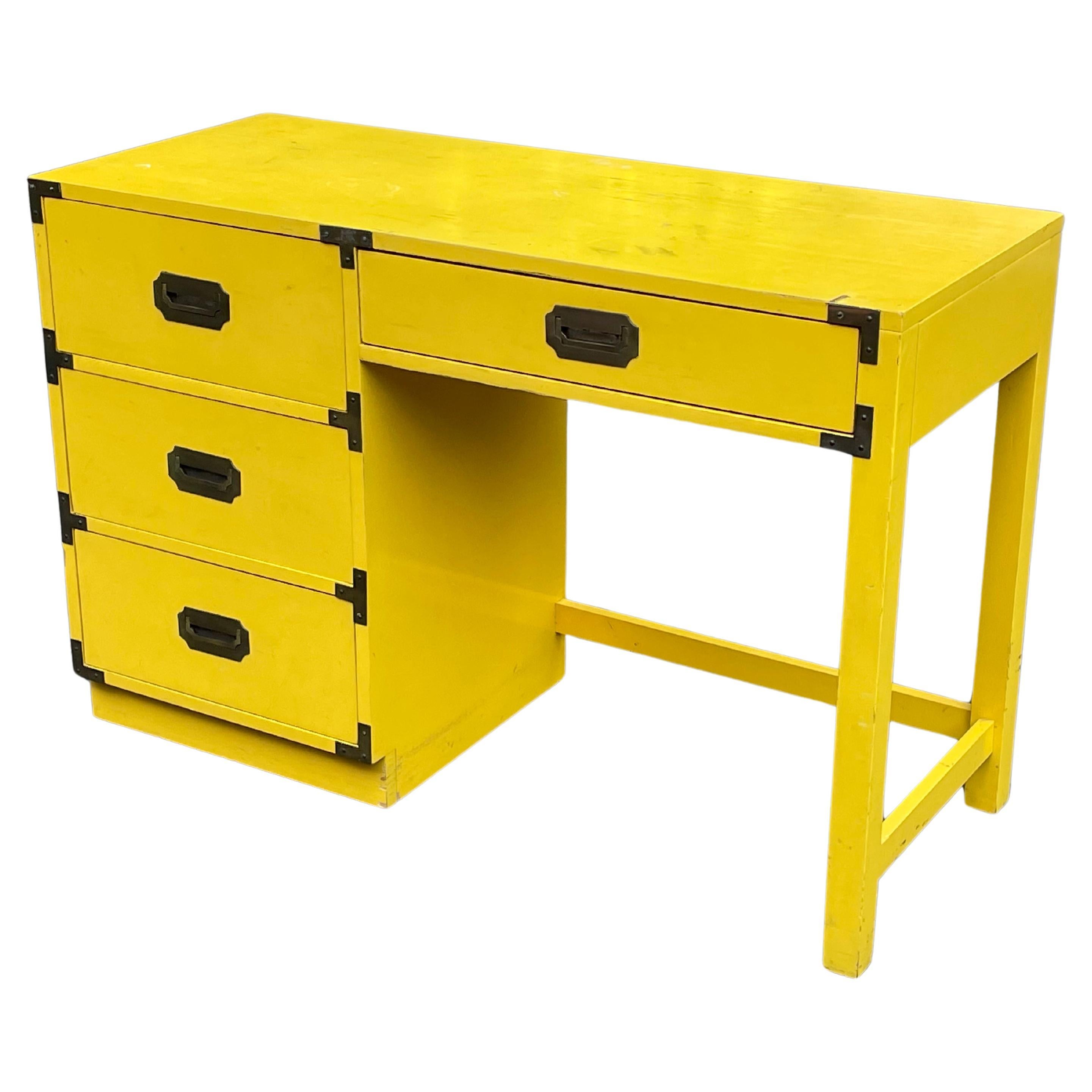 Mid-20th Century Mid-Century Yellow Campaign Desk, Circa 1960s