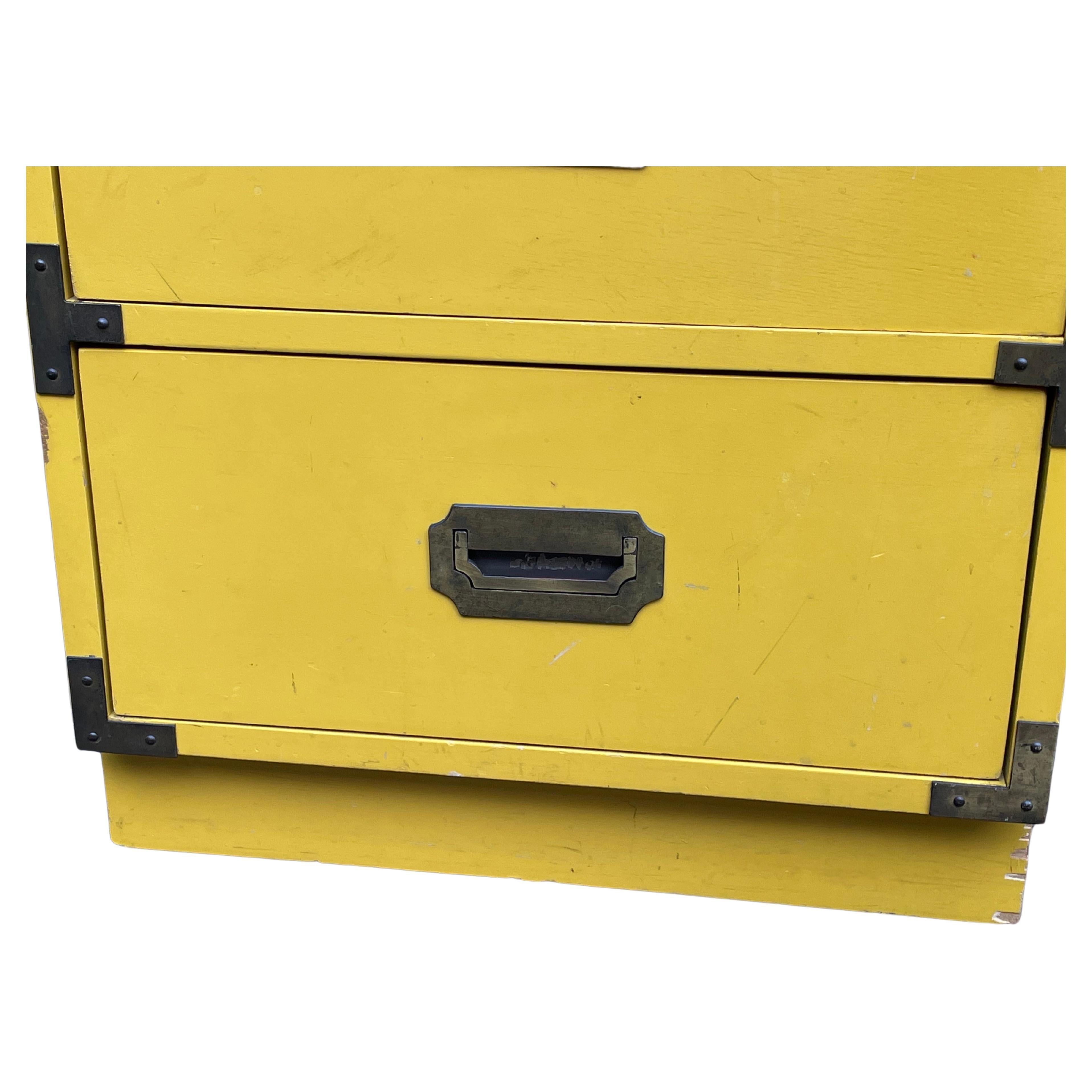 Wood Mid-Century Yellow Campaign Desk, Circa 1960s