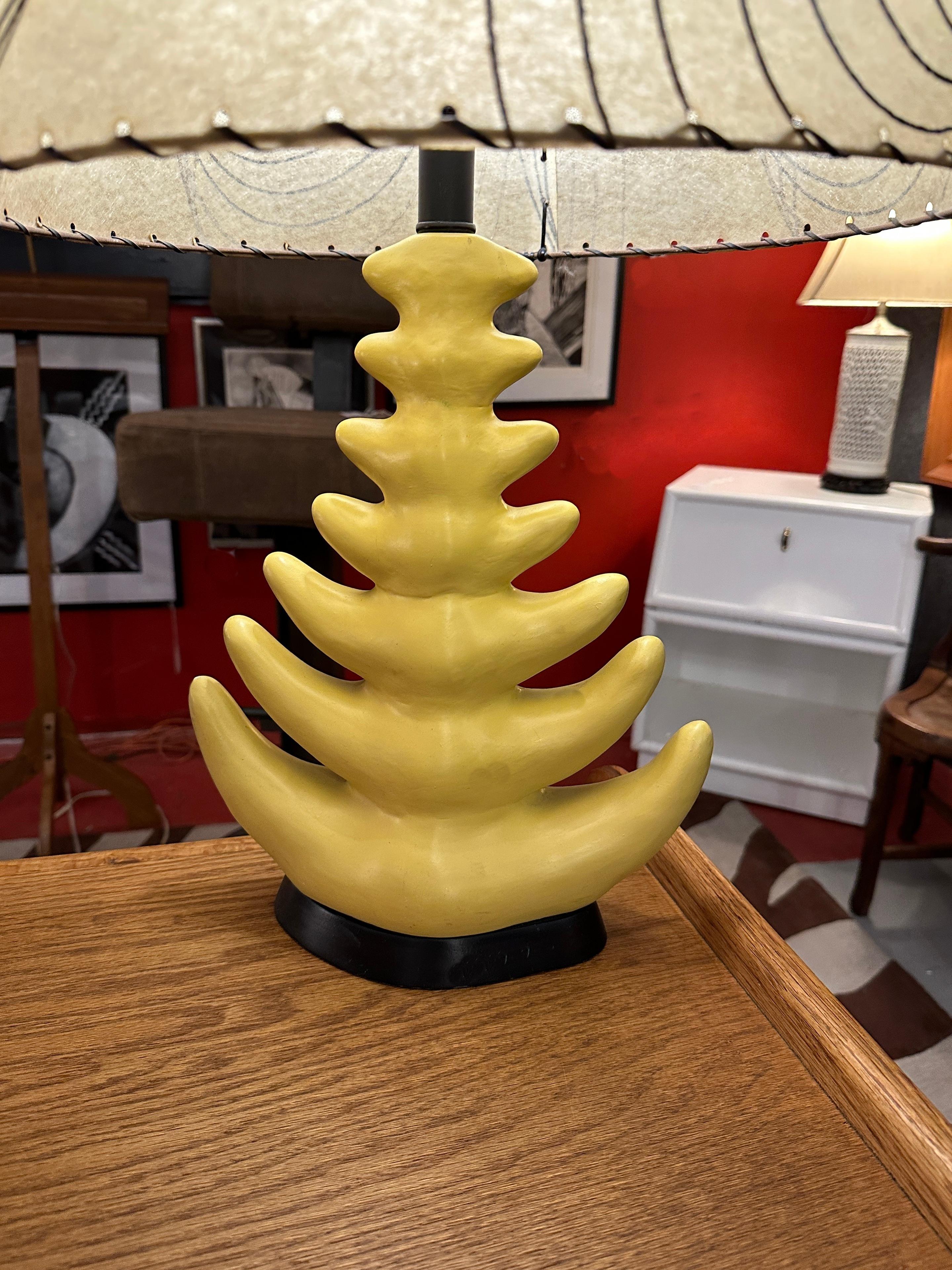 American Mid-Century Yellow Ceramic Lamp 6 Branches For Sale