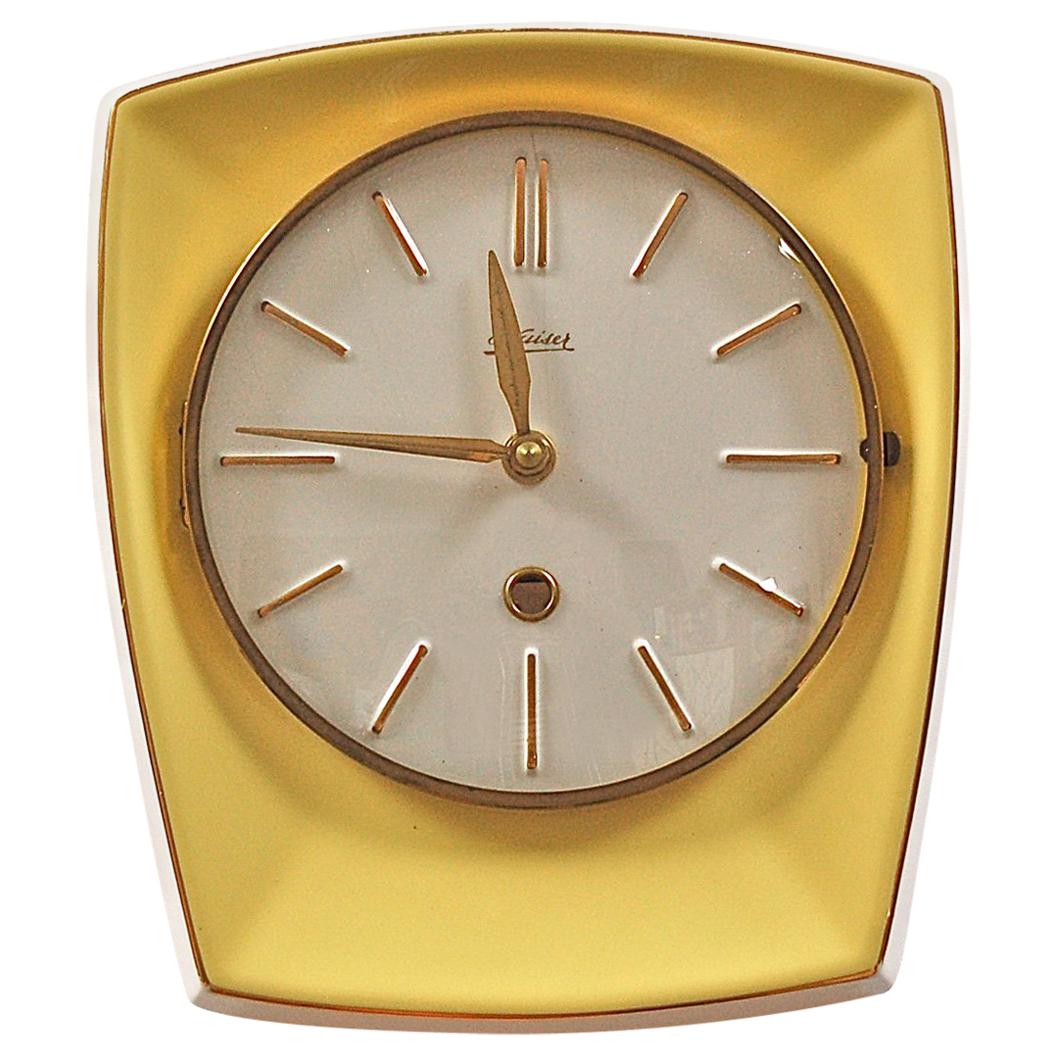 Midcentury Yellow Ceramic Wall Clock by Kaiser