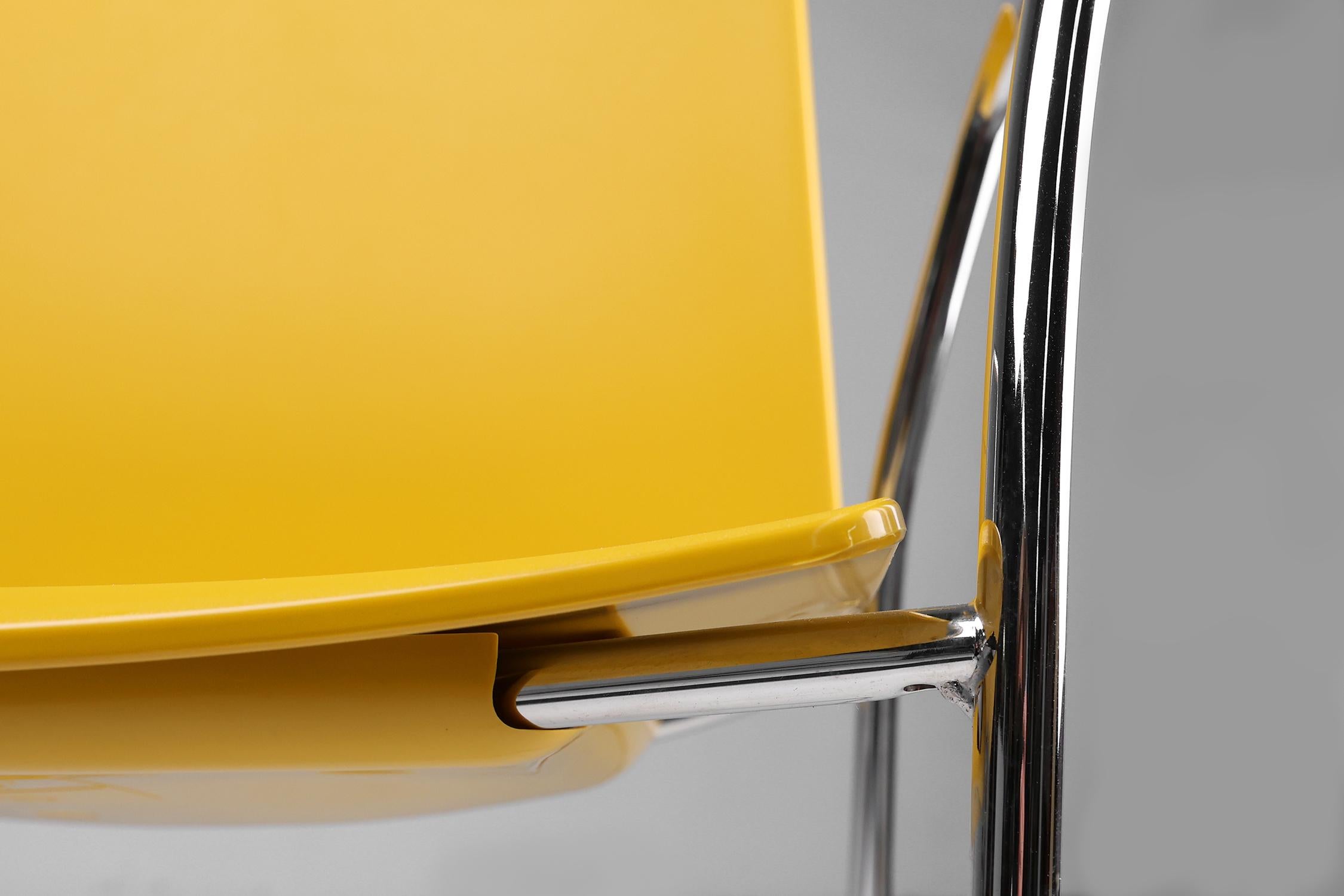 Belgian Mid-Century yellow Chair with Metal Frame and Plastic Seat, Belgium For Sale