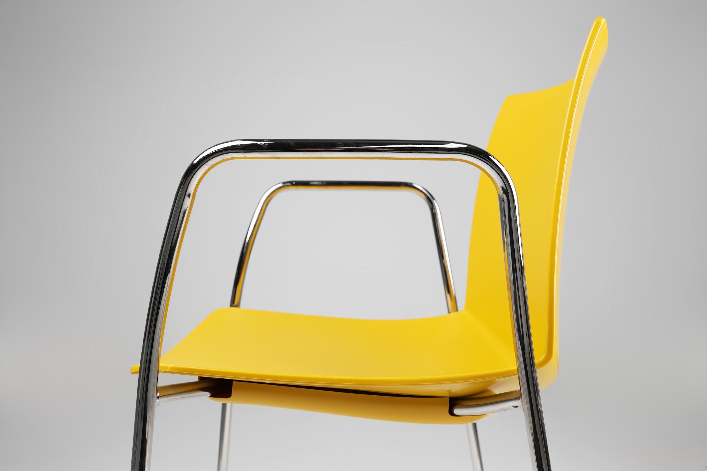 Contemporary Mid-Century yellow Chair with Metal Frame and Plastic Seat, Belgium For Sale