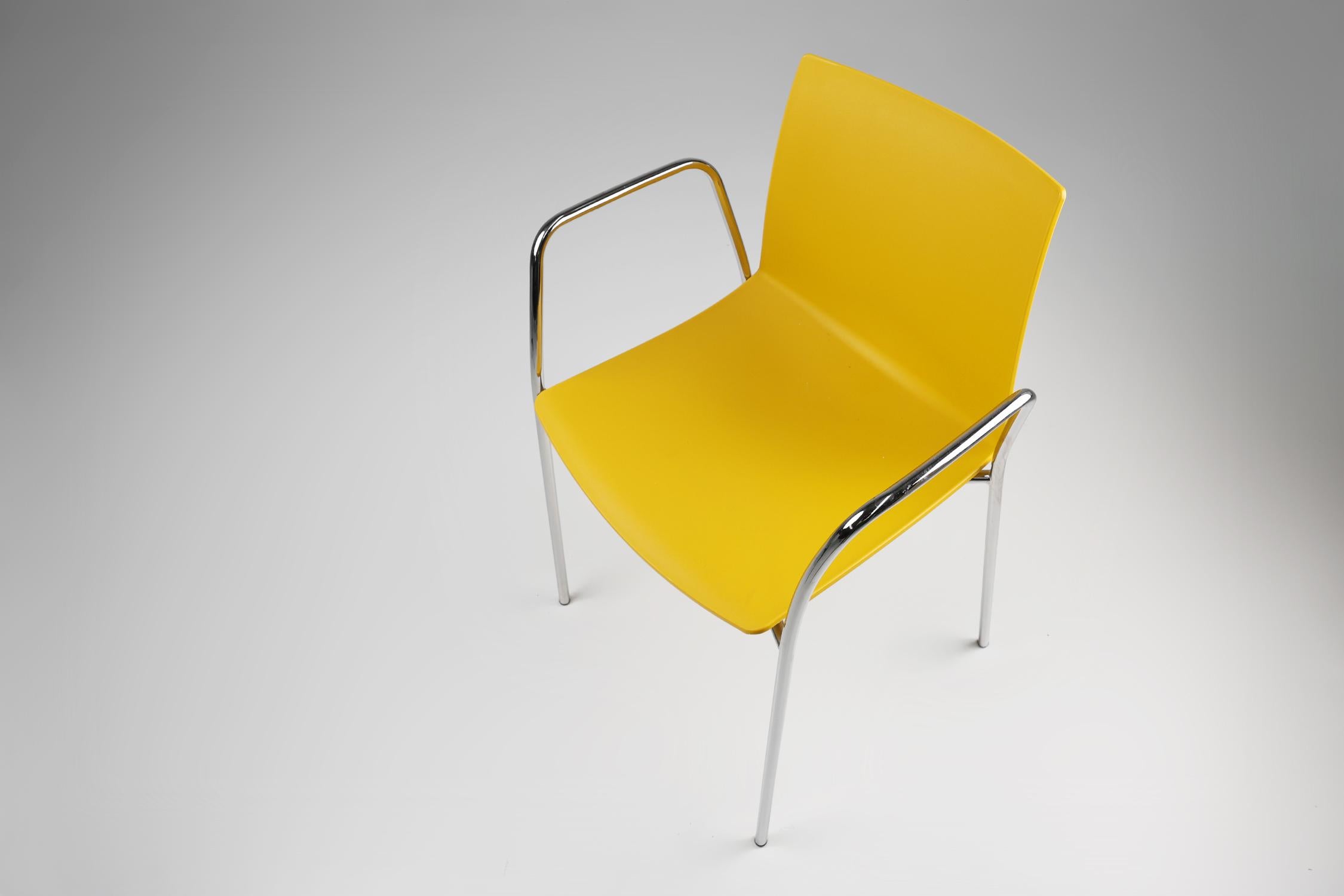 Mid-Century yellow Chair with Metal Frame and Plastic Seat, Belgium For Sale 2