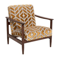 Mid Century Yellow Chenille Velvet Armchair, Edmund Homa, GFM-142, 1960s, Poland