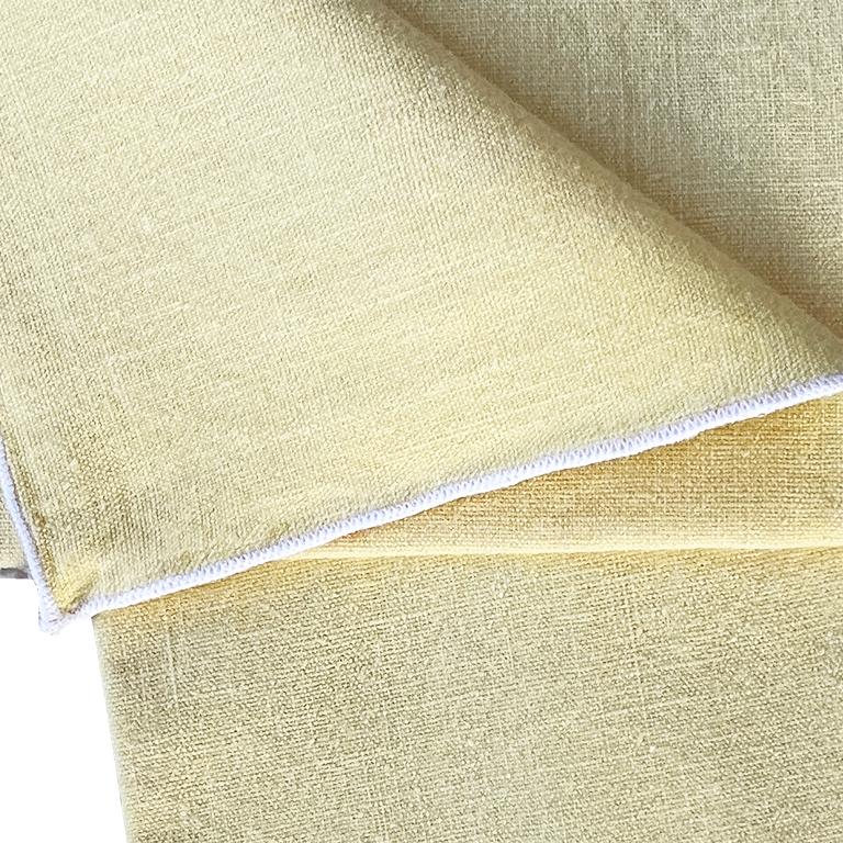 Set of three yellow cocktail or dinner napkins. 

Dimensions:
11