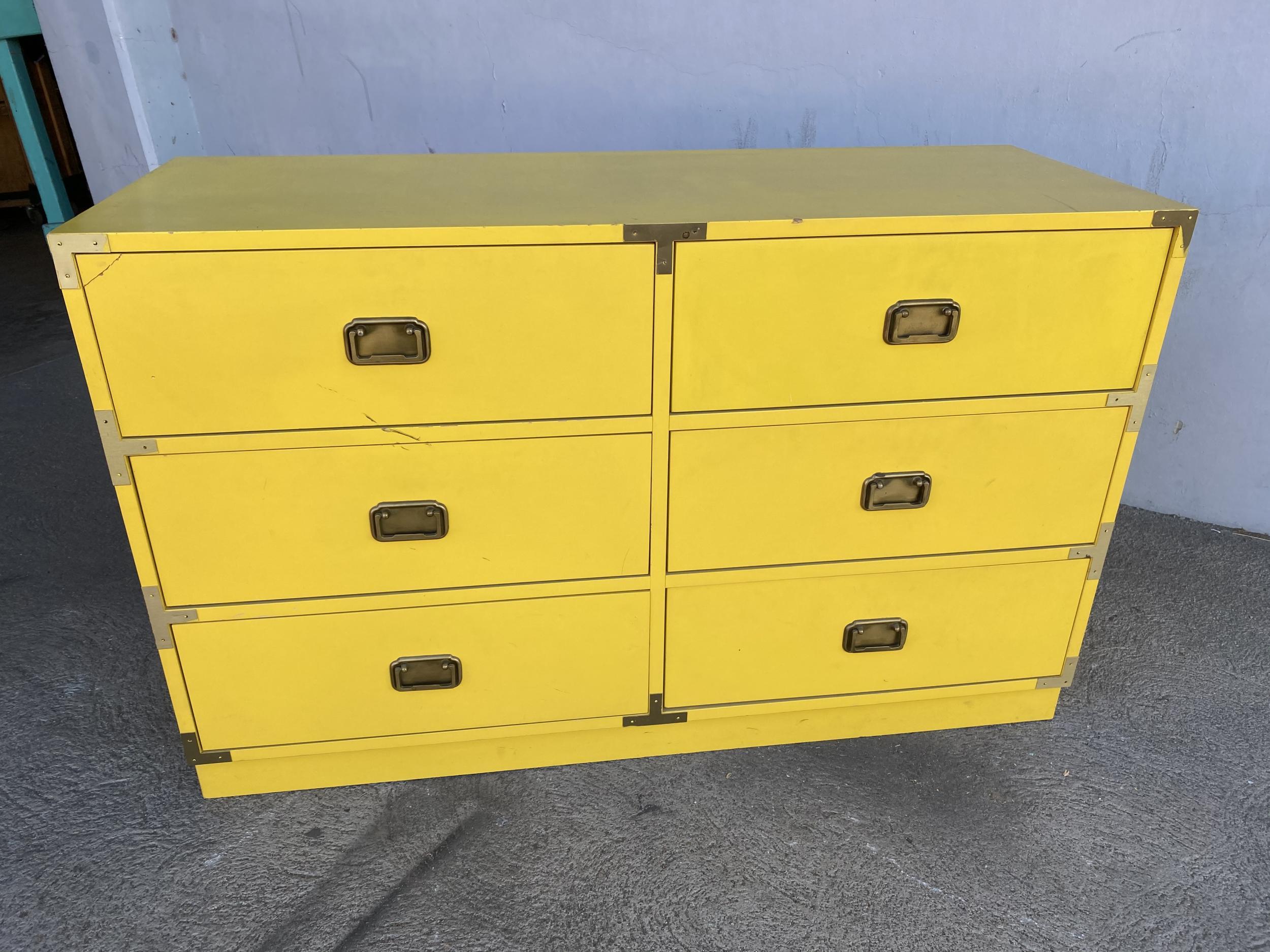 Midcentury Yellow "Colormates" Campaign Lowboy Dresser by Morris of