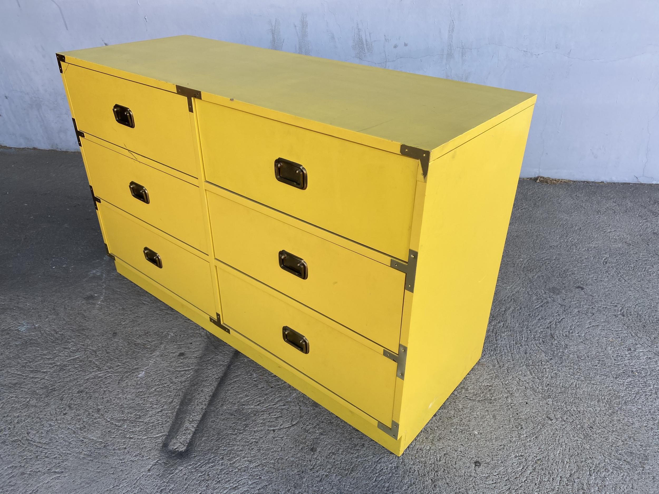 Midcentury Yellow "Colormates" Campaign Lowboy Dresser by Morris of