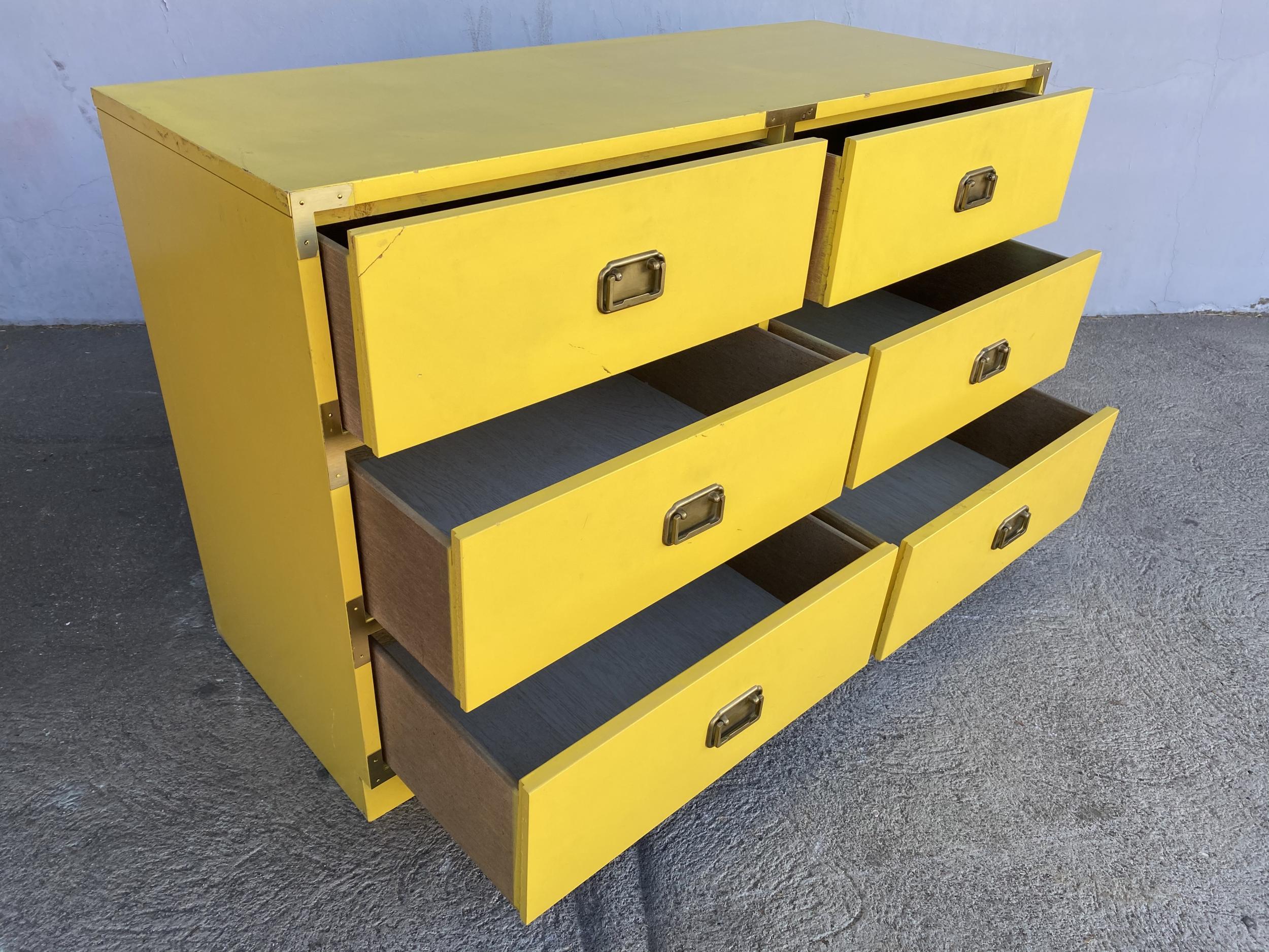 Midcentury Yellow "Colormates" Campaign Lowboy Dresser by Morris of