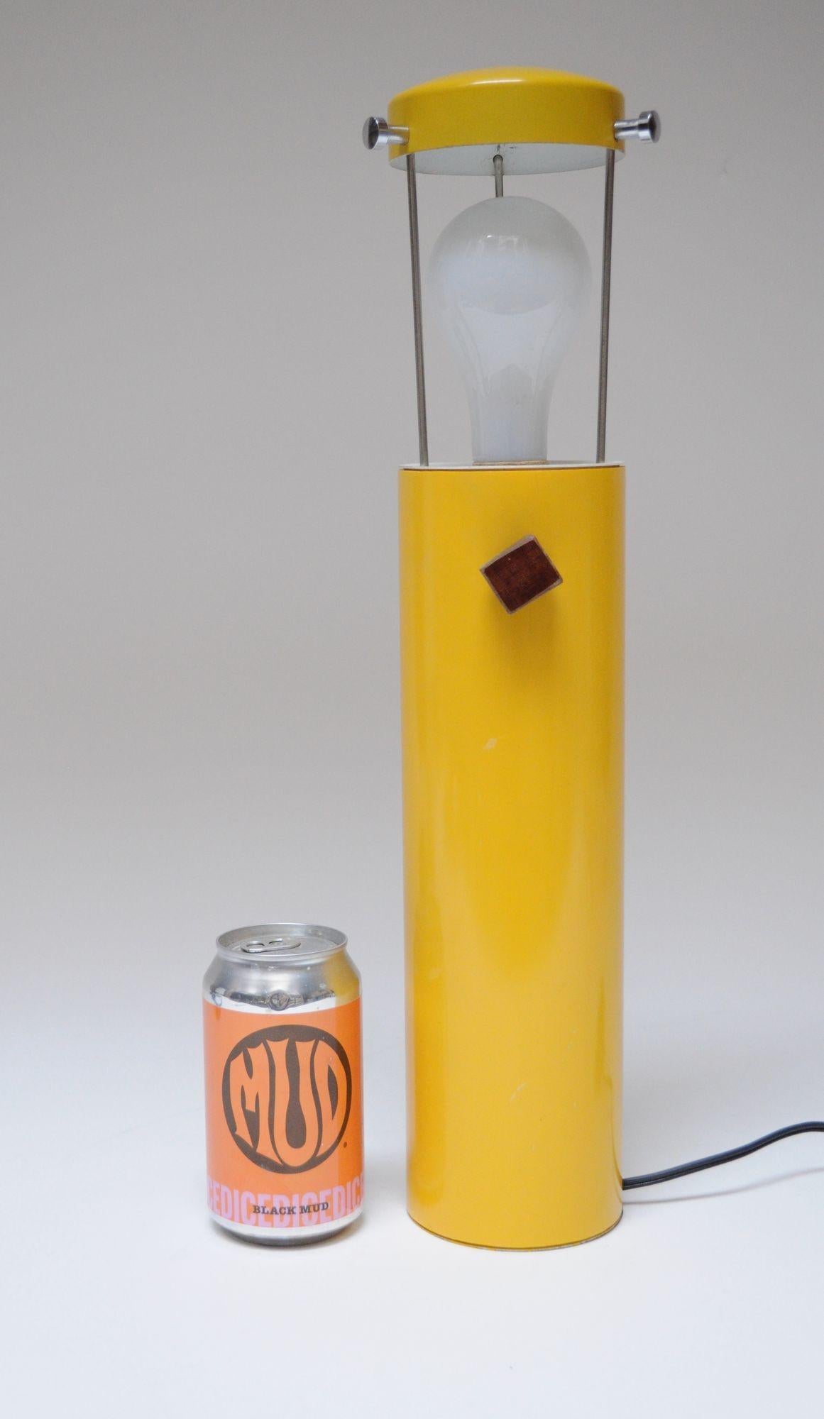 Mid-20th Century Mid-Century Yellow Cylindrical Lantern Table Lamp with Three-Way Walnut Switch For Sale