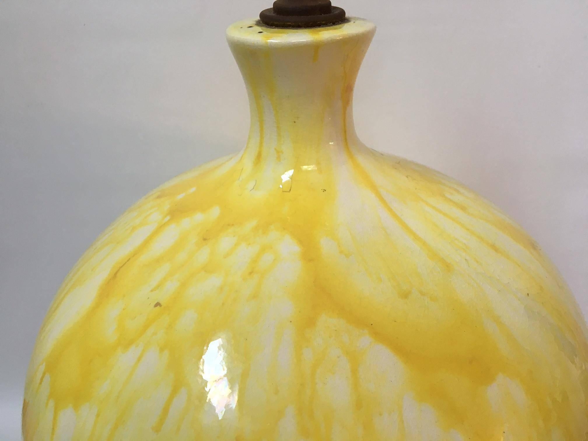 Midcentury Yellow Drip Glaze Bulbous Table Lamp 1