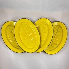 Mid-Century Yellow Enameled Steel Steak Plates, Set of 4