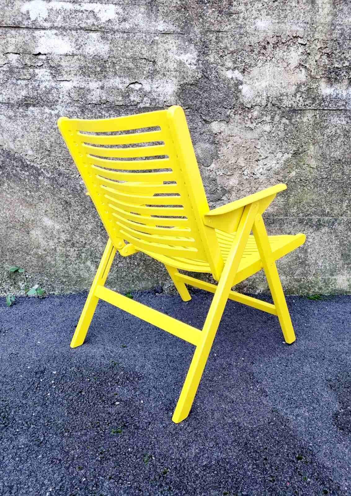 Scandinavian Modern Mid Century Yellow Folding Lounge Armchair, Model Rex, Design by Niko Kralj, 60s For Sale