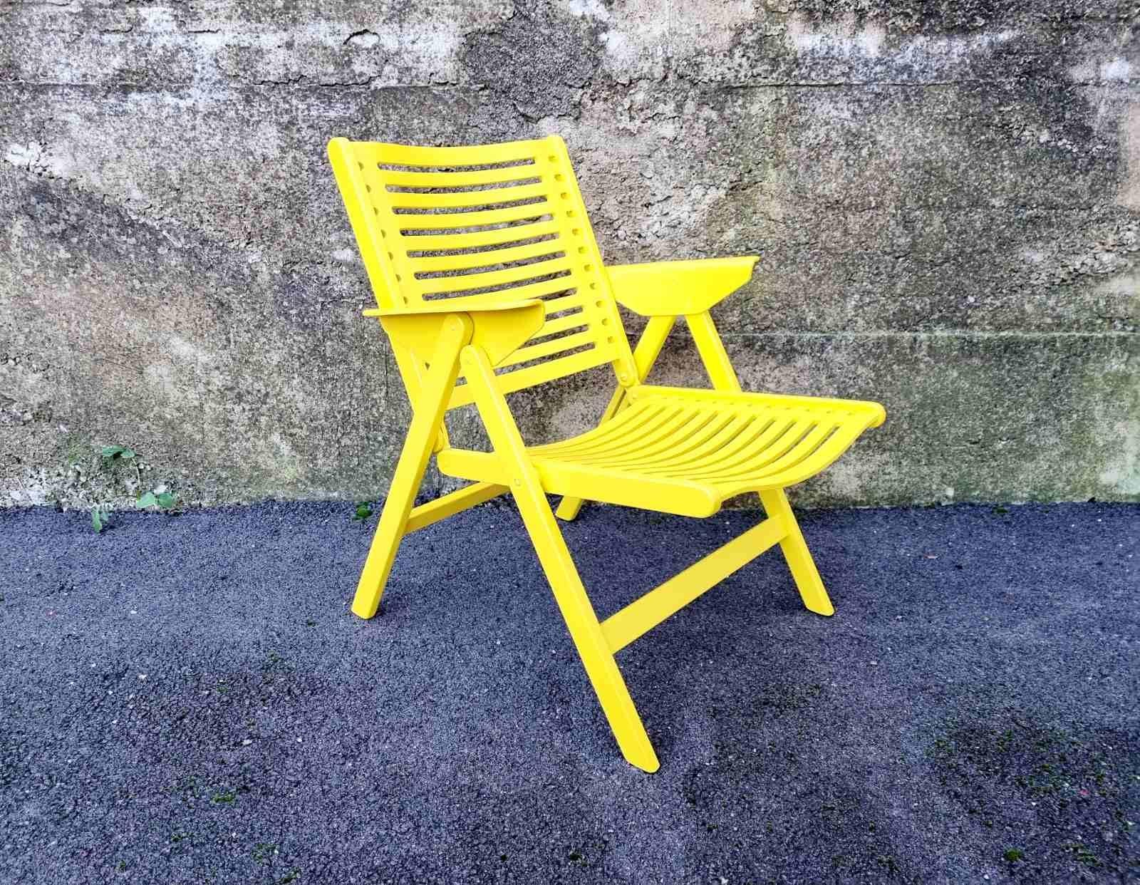 Mid Century Yellow Folding Lounge Armchair, Model Rex, Design by Niko Kralj, 60s In Excellent Condition For Sale In Lucija, SI