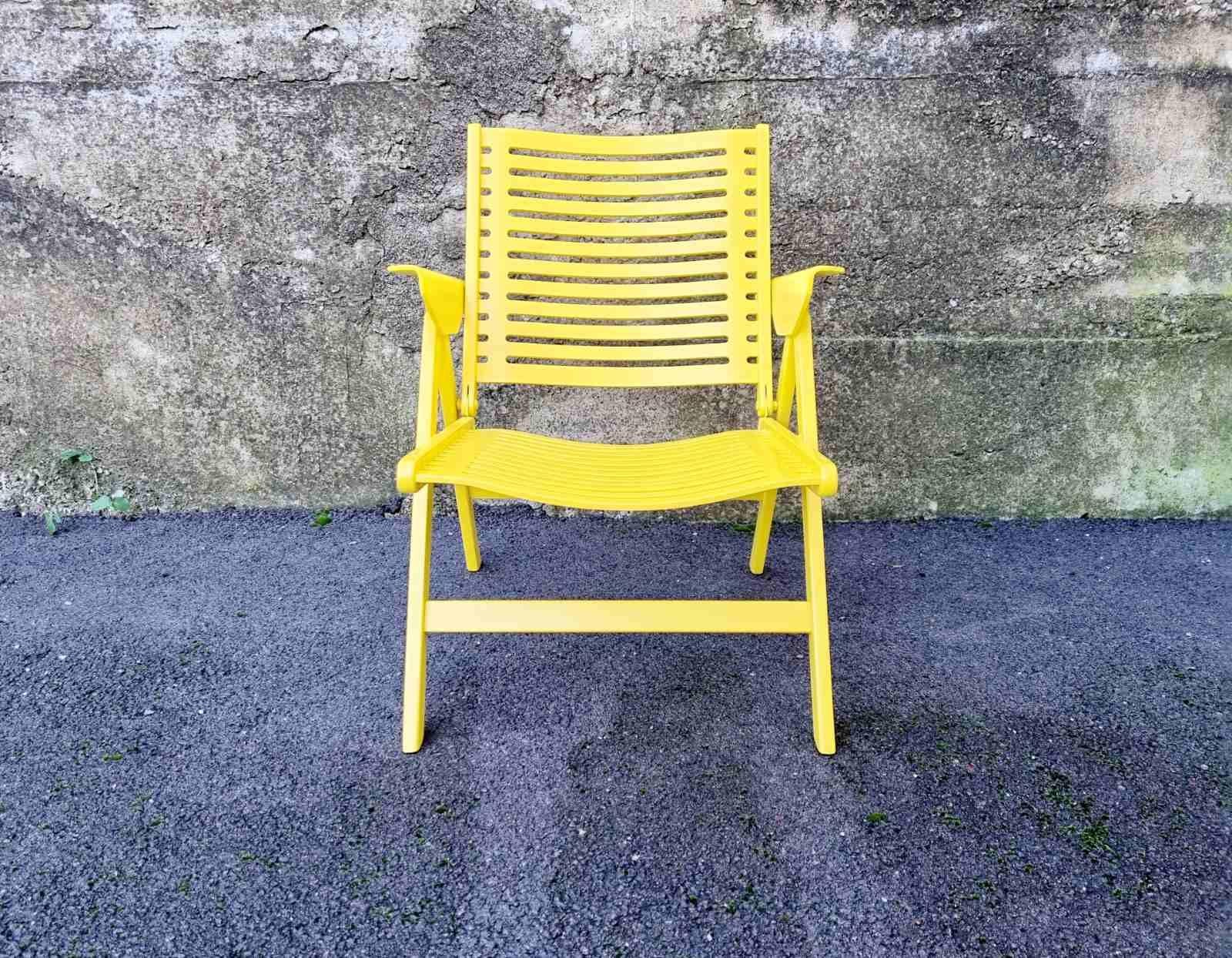 Beech Mid Century Yellow Folding Lounge Armchair, Model Rex, Design by Niko Kralj, 60s For Sale