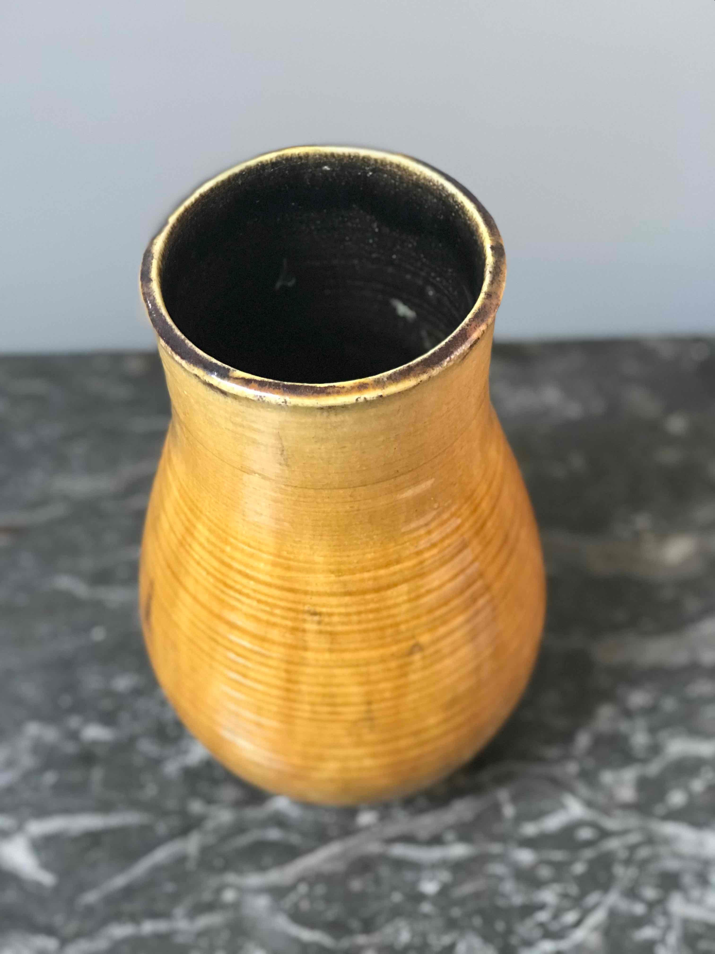 Edwardian Mid-Century Yellow Ceramic French Vase  