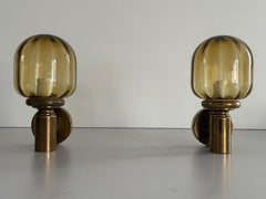 Mid-Century Yellow Glass and Brass Pair of Sconces by N Leuchten, 1960s, Germany