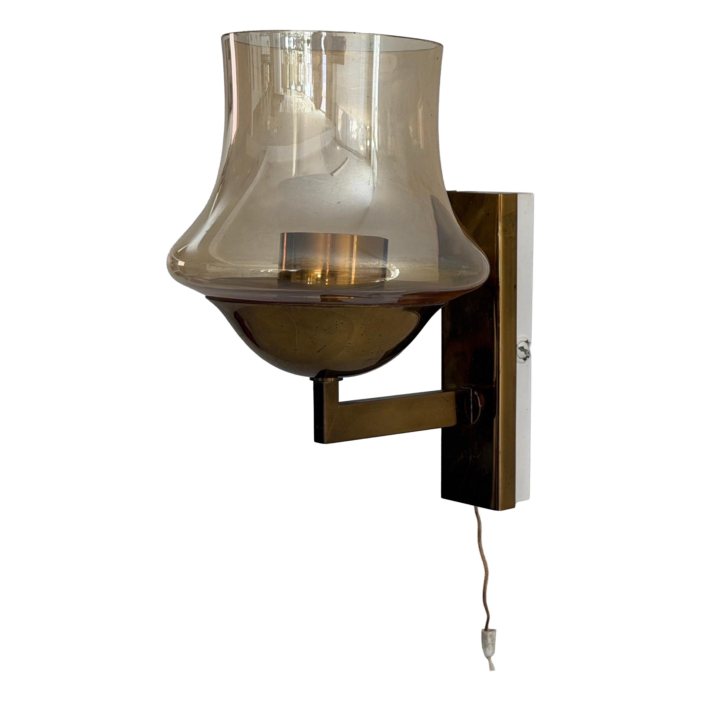 Mid-century Yellow Glass and Brass Single Wall Lamp, 1960s, Germany