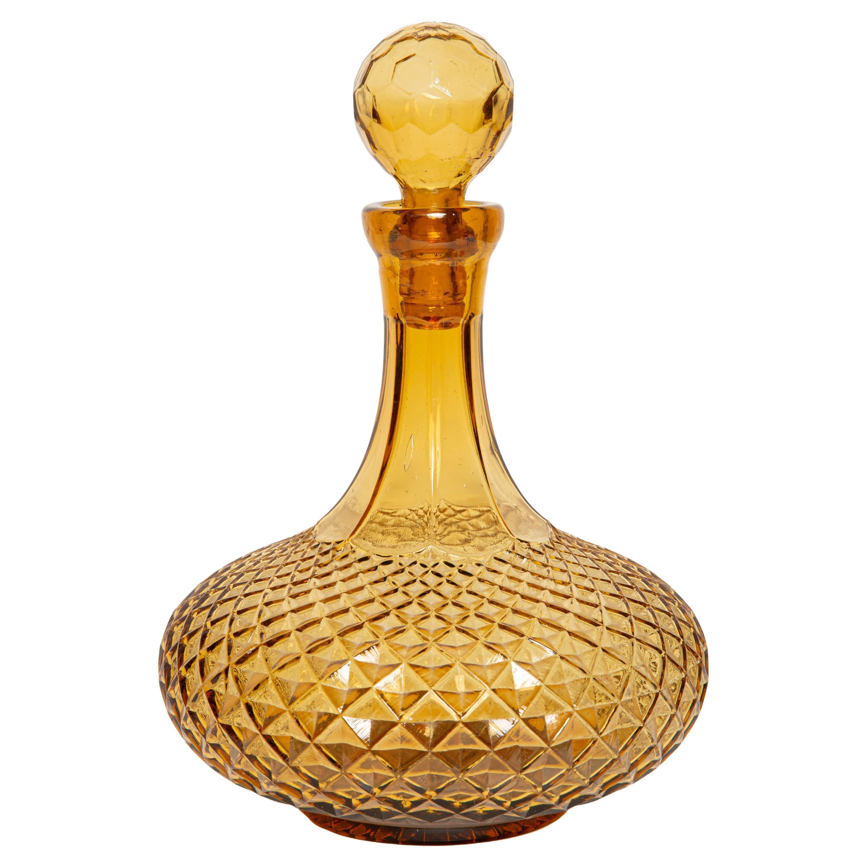 Mid Century Yellow Glass Bottle with Stopper, Italy, 1960s