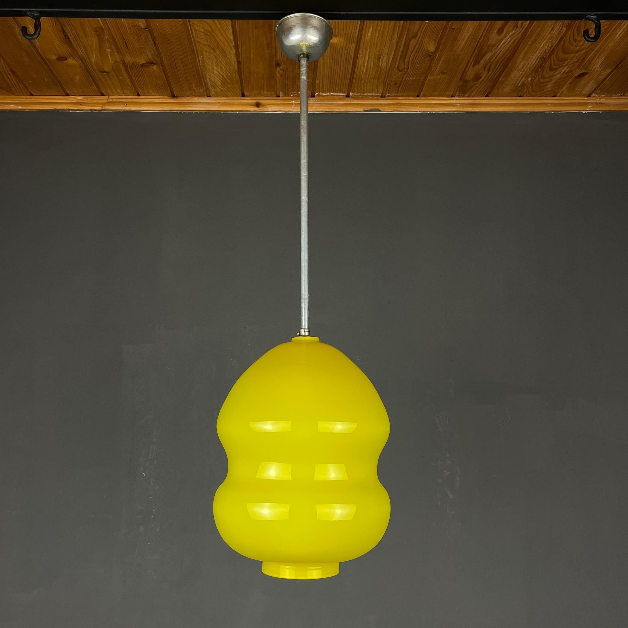 Midcentury Yellow Glass Pendant Lamp Yugoslavia, 1970s For Sale 5