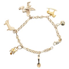 Vintage Mid-Century Yellow Gold Baby Themed Link Charm Bracelet