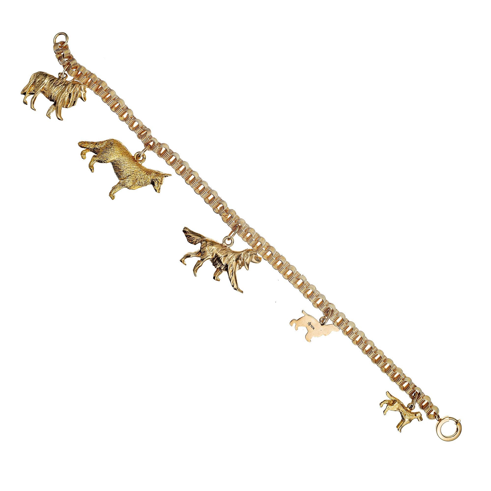 Hunde-Charm-Armband aus Gelbgold aus der Mitte des Jahrhunderts im Zustand „Gut“ im Angebot in Stamford, CT